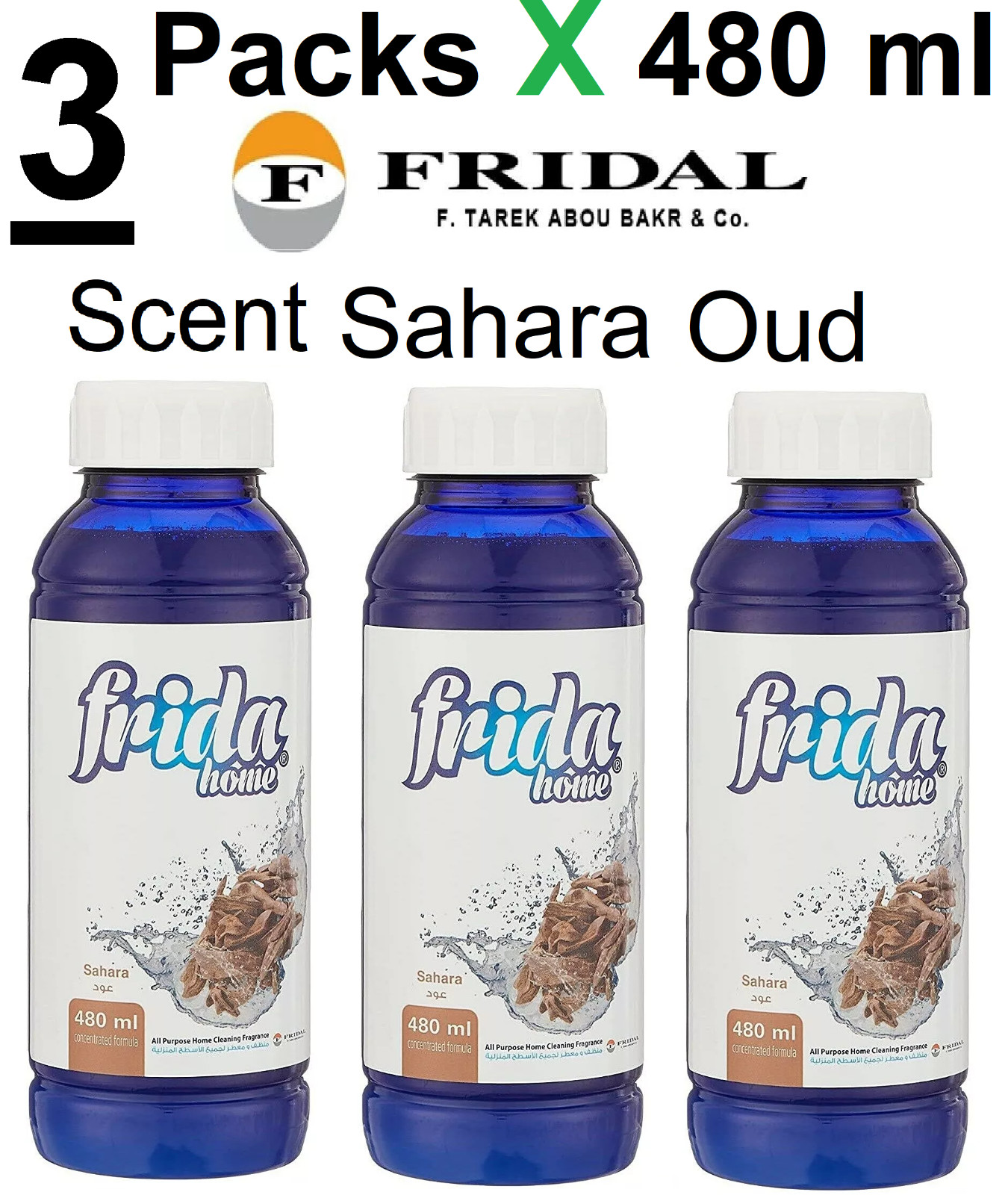Frida Home All Purpose Home Cleaning Fragrance , Oud ( 3 Pack X 480 ml )