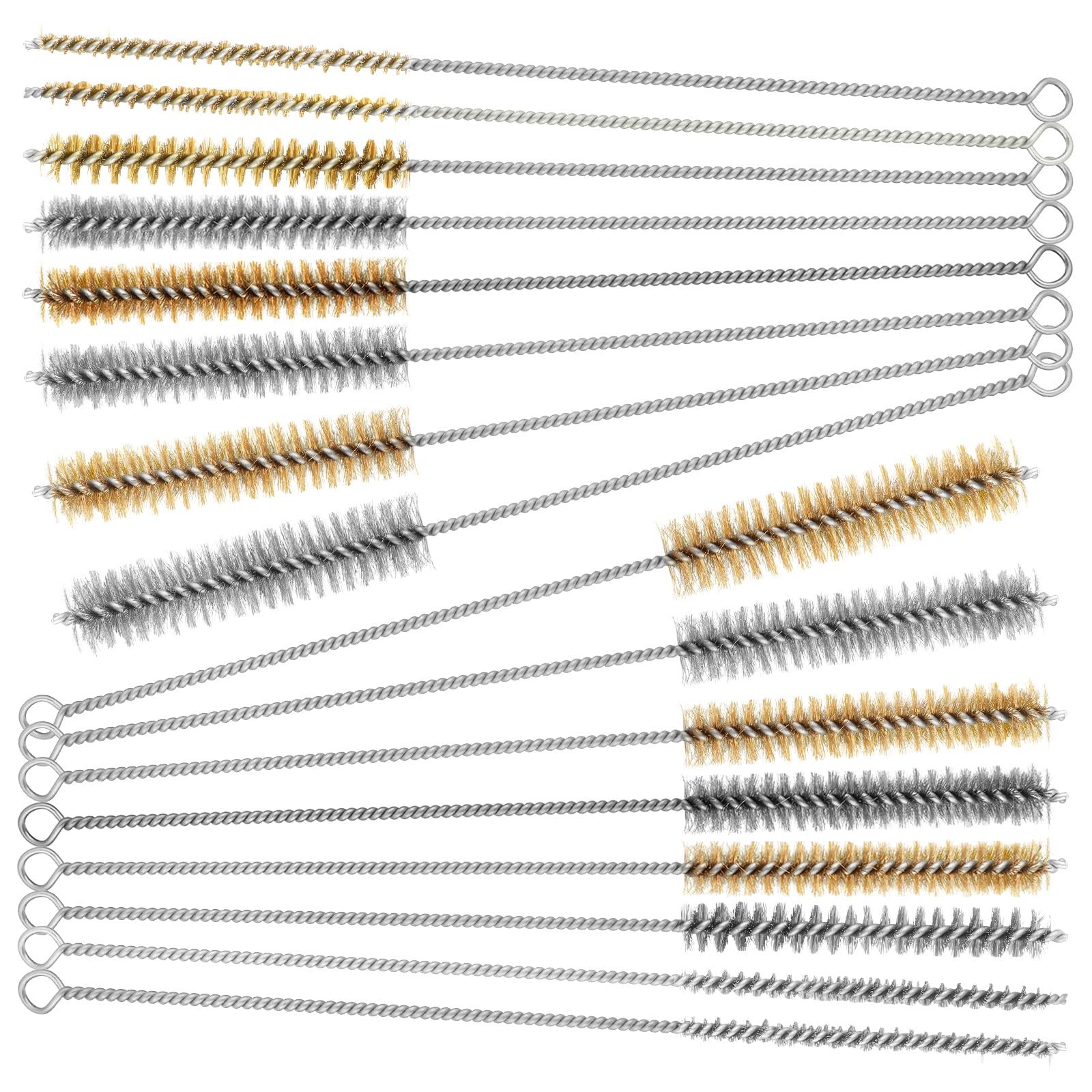 16Pcs Stainless Steel Brass Wire Tube Brushes Set, 12 Inch Long Round Wire Pi…