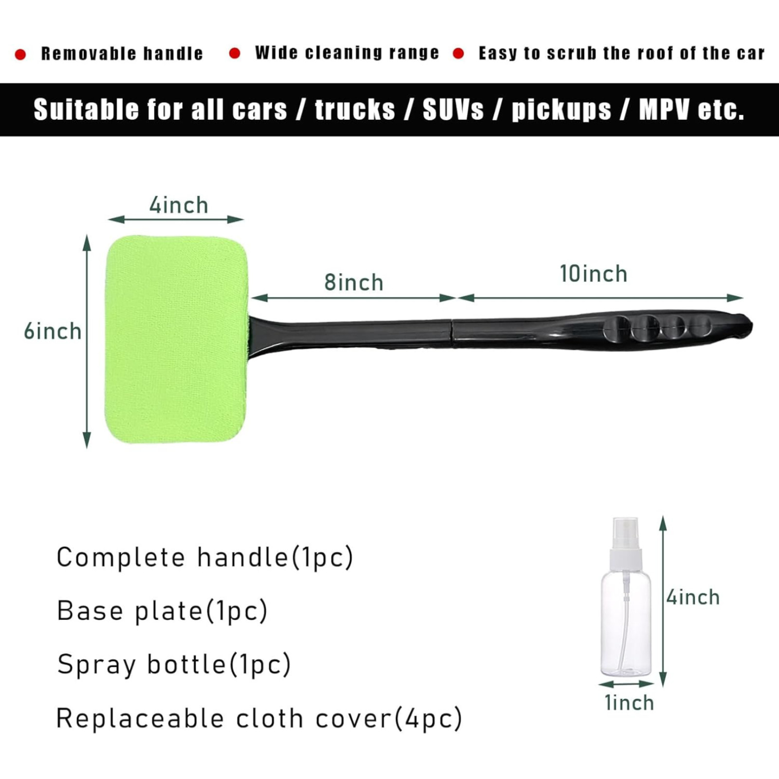 Car Glass Cleaning Tools with Washable & Reusable Microfiber Pads Anti-Fog Brush