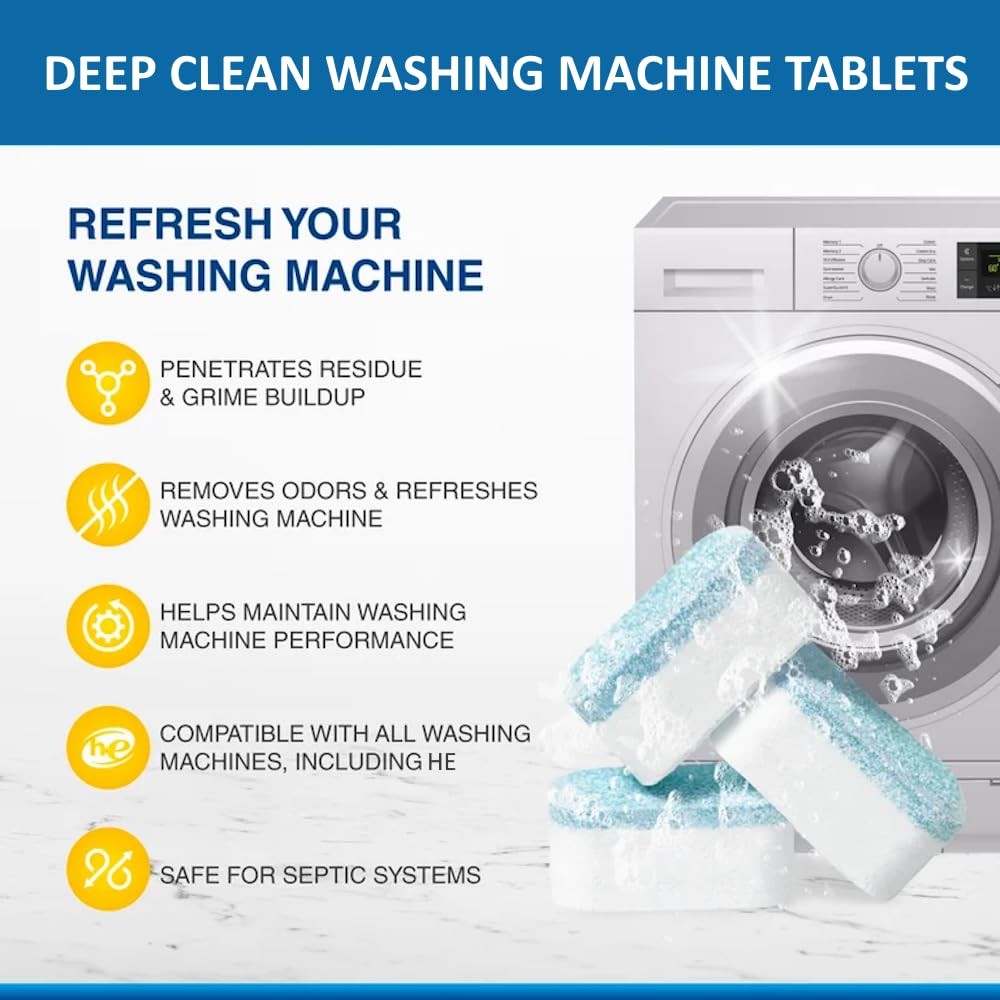 Ocean Breeze Washer Cleaner Tablets 12 Count – Septic Safe Washing Machine Cl…