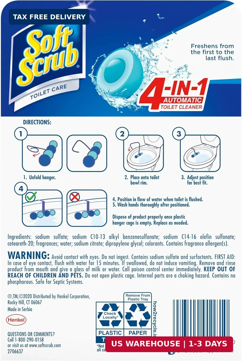 Soft Scrub 4-in-1 Rim Hanger Toilet Bowl Cleaner, Sapphire Waters, 2 Count