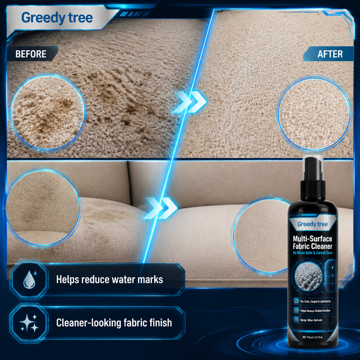 Sofa Mattress Dry Cleaner 110ML, Waterless, for Clothes Carpet Curtain