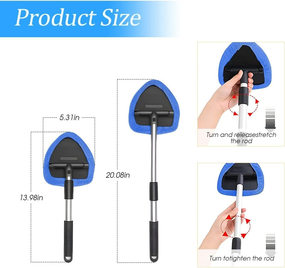 Car Window Cleaner with Extendable Long Handle and 4 Washable Reusable Microf…