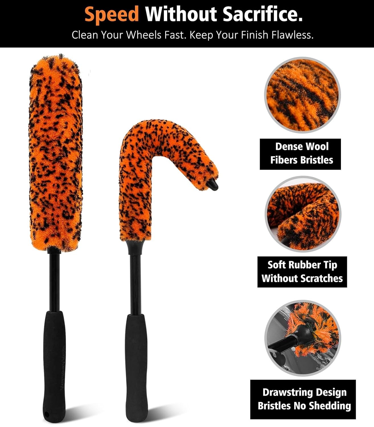 Car Wheel Brush Kit 3PCS Quick 360° Degree Rim Cleaner Brush Kit