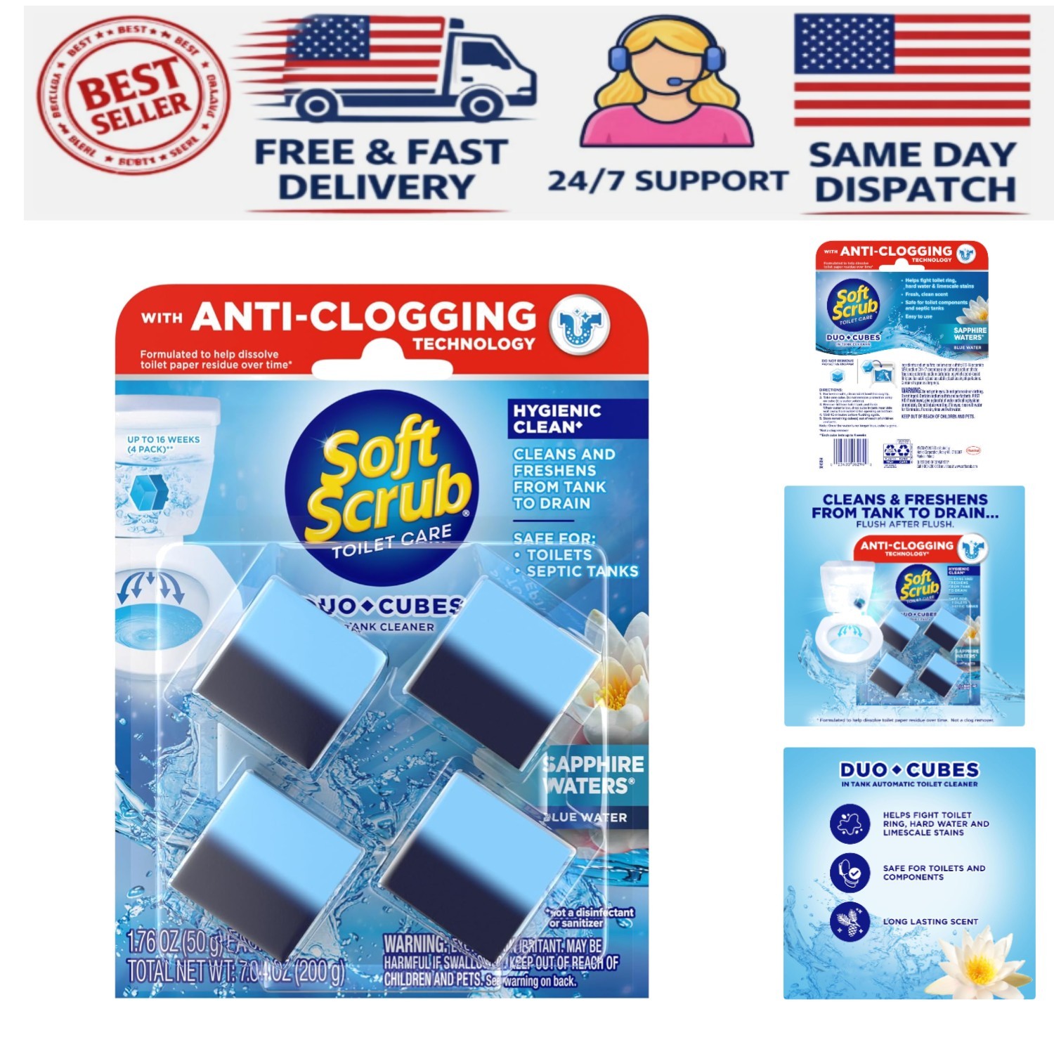 In-Tank Toilet Cleaner Duo-Cubes, Sapphire Waters, 4 Count