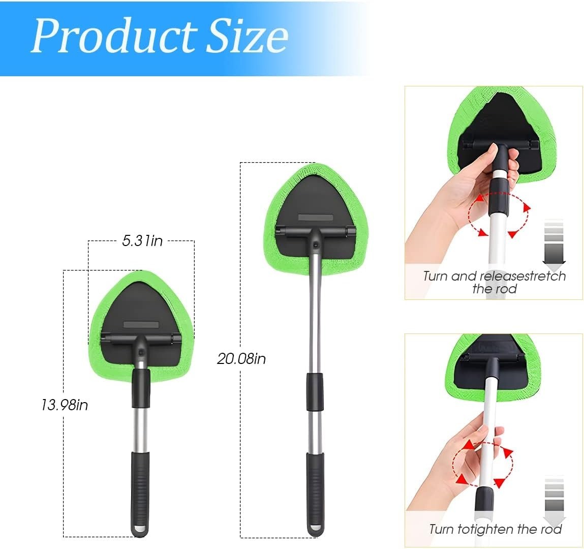 Windshield Cleaning Tool Car Window Cleaner with Extendable Long Handle 4 Pads