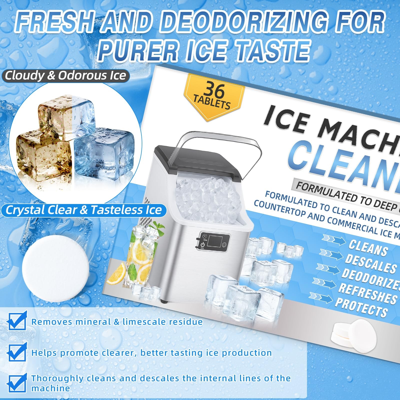 Ice Machine Cleaner Tablets Descaler 36 Pack, Countertop Ice Maker Cleaner Ta…