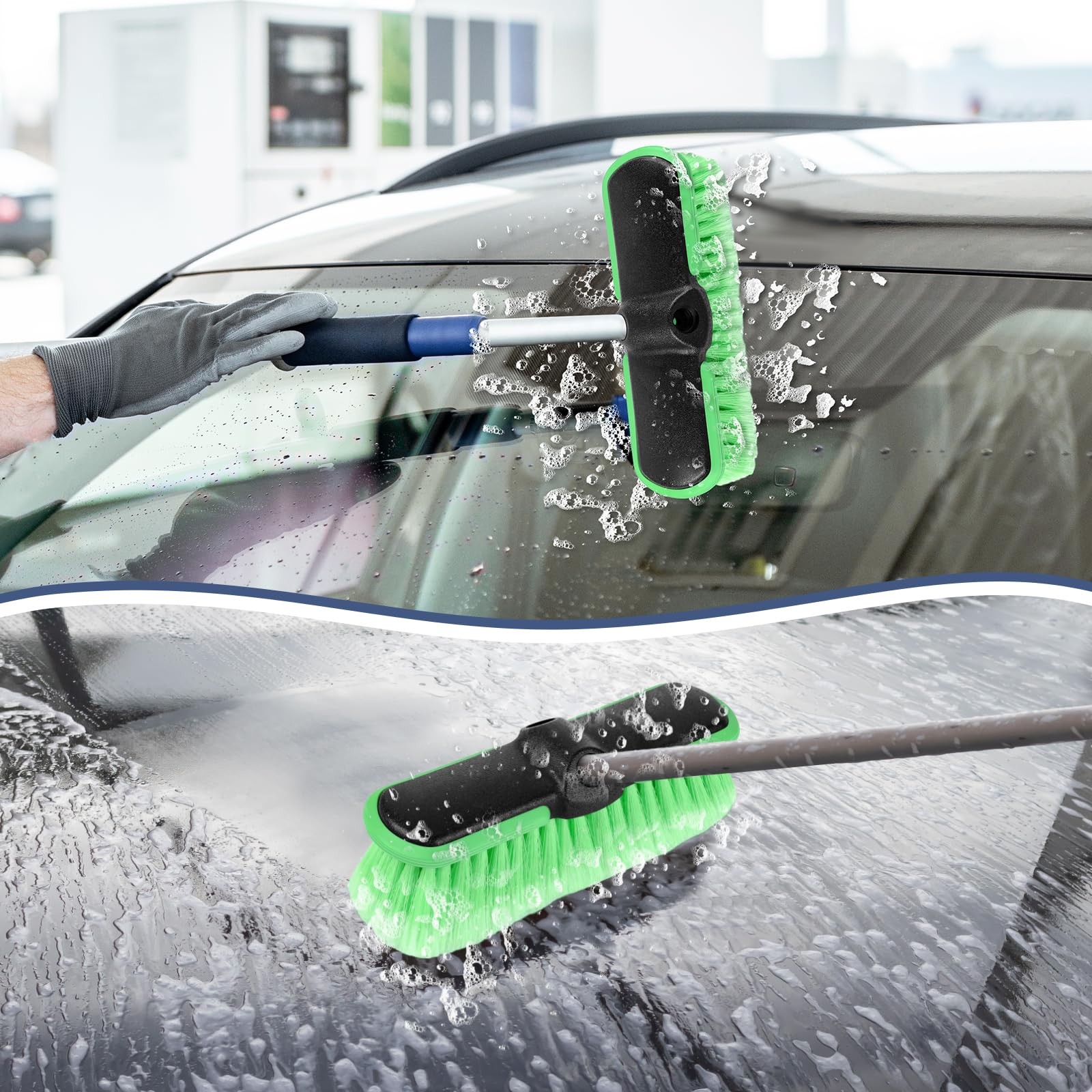 10“ Car Wash Brush Head, Scrub Brush Attachment for Extension Pole, Outdoor C…