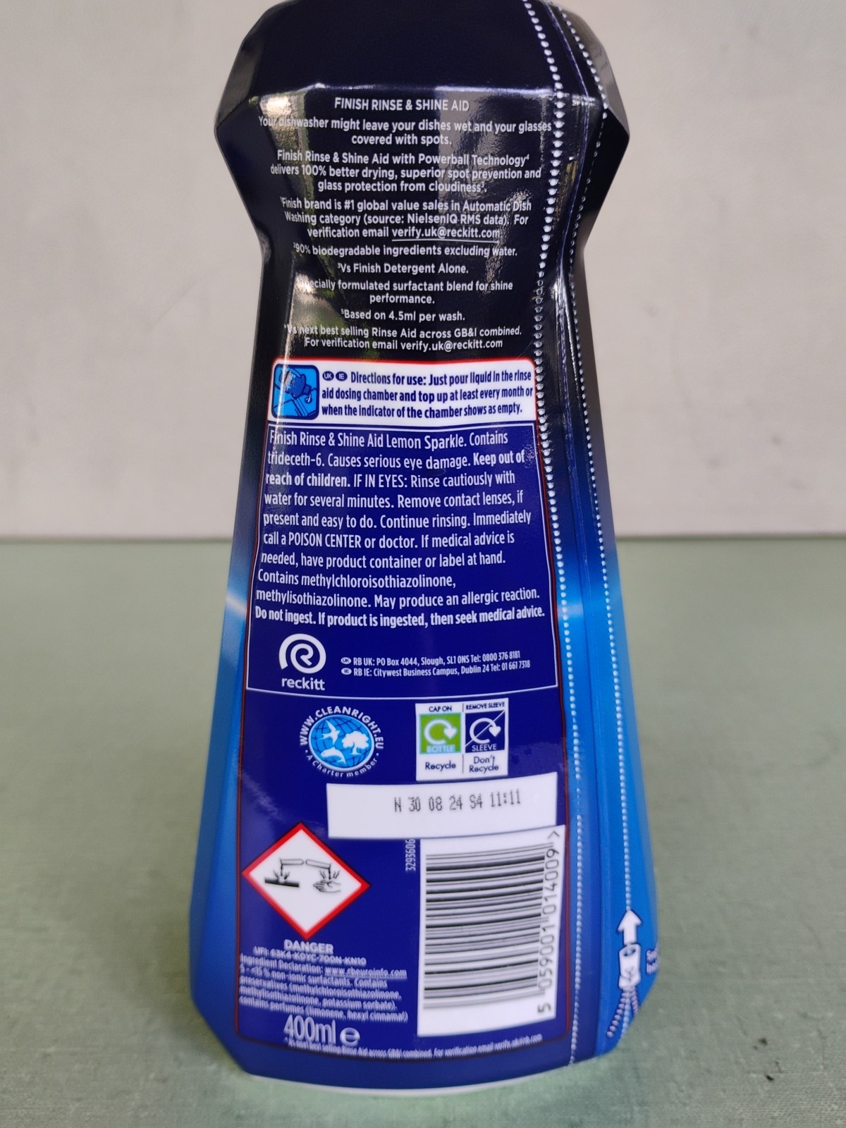 Finish Powerball RInse & Shine Aid 2-Pack Lemon Sparkle 400ml 13.5oz 80 Washes