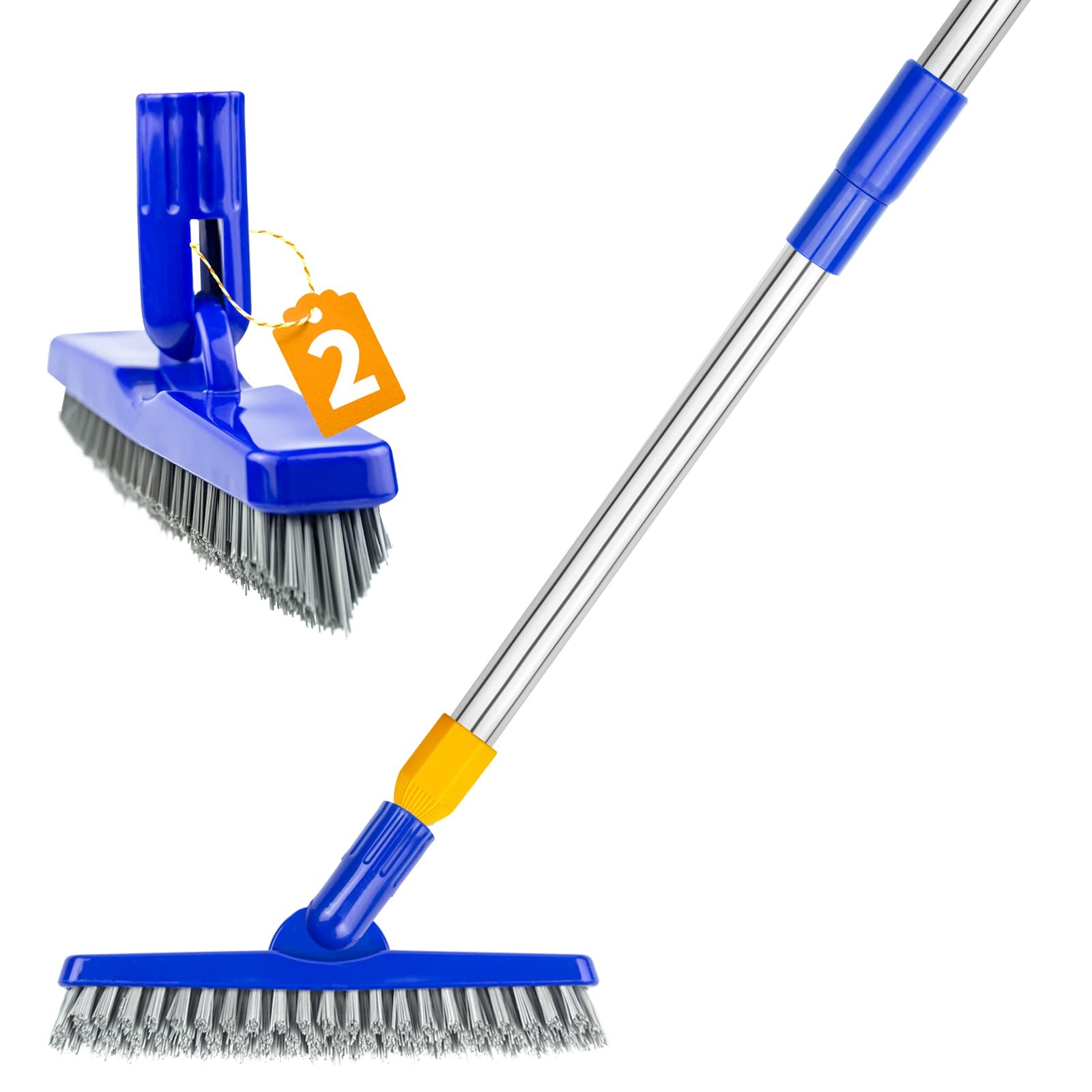 2 Pack Grout Brush with Long Handle, 56.5” Swivel Grout Cleaning Brush,V-Sha…