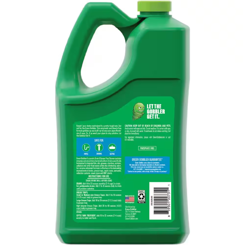 GREEN GOBBLER 1 gal Enzyme Drain Cleaner Deodorizer Grease Clog Remover Opener