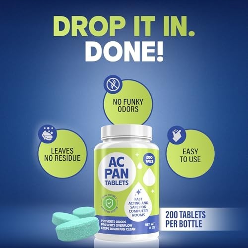 HVAC Drain Line Cleaner Tablets – Prevent Odors, Clean Drain Pan, 4-Week Supply