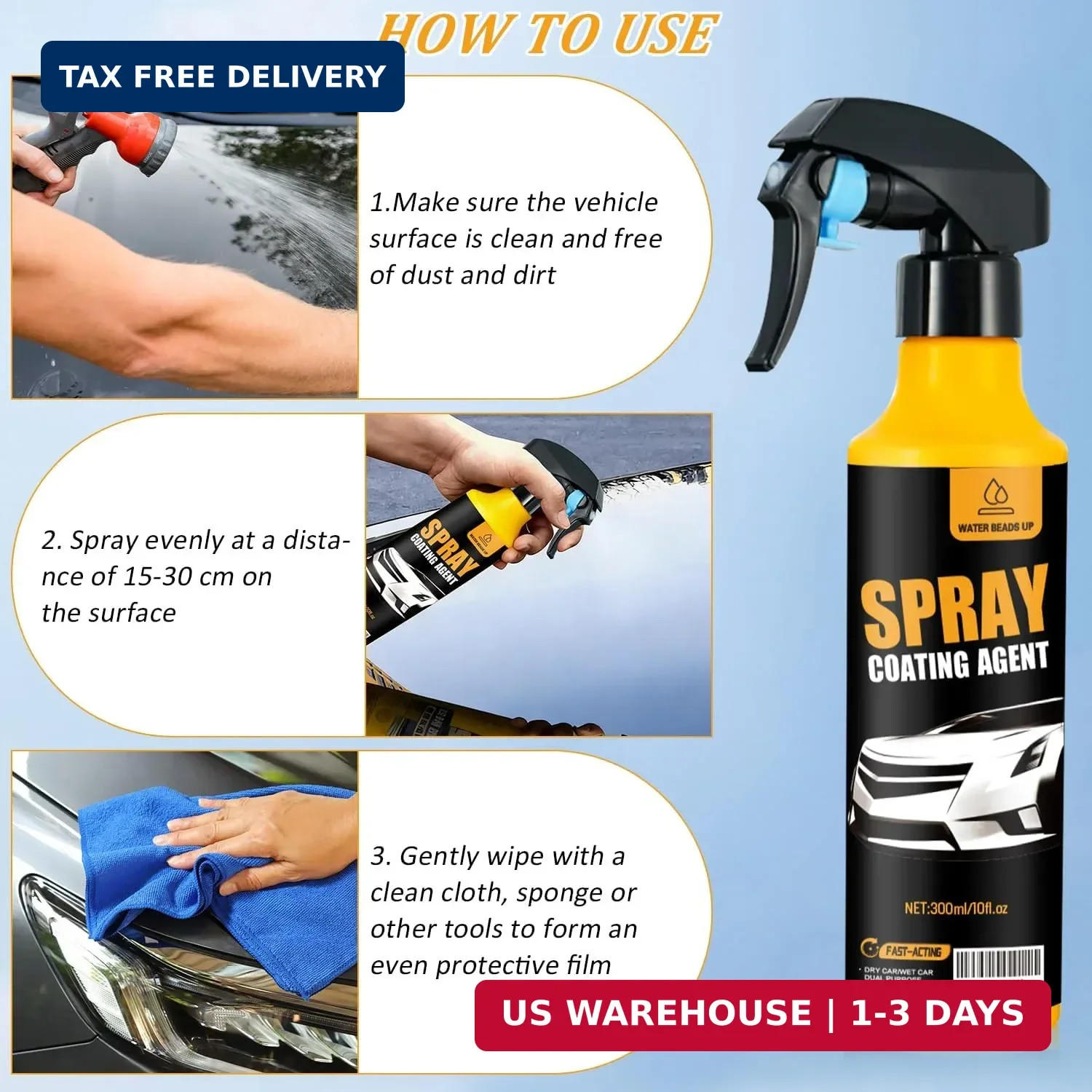 300ml Nano Car Coating Spray Kit, Nano Hydrophobic Ceramic Coating, Auto Paint P