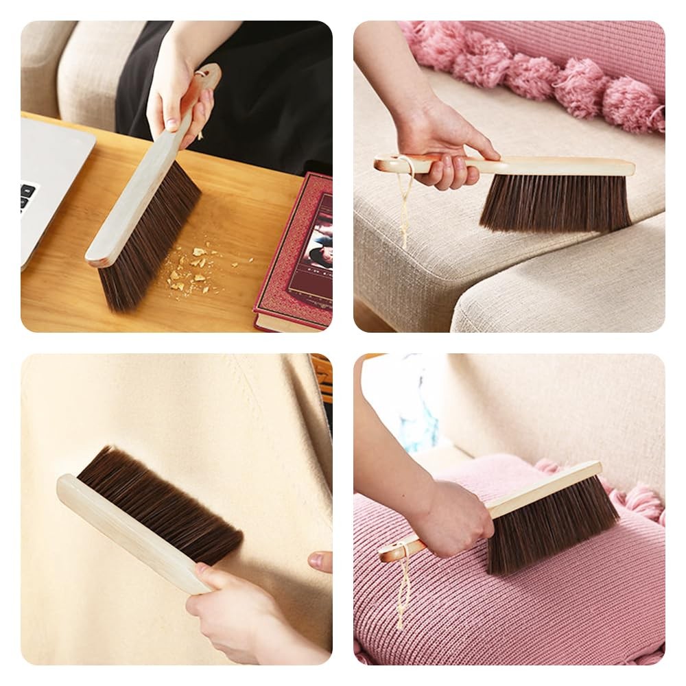 2 Pieces Wooden Dust Brush Hand Broom, Bench Brushes with Bristles, Handle Ha…