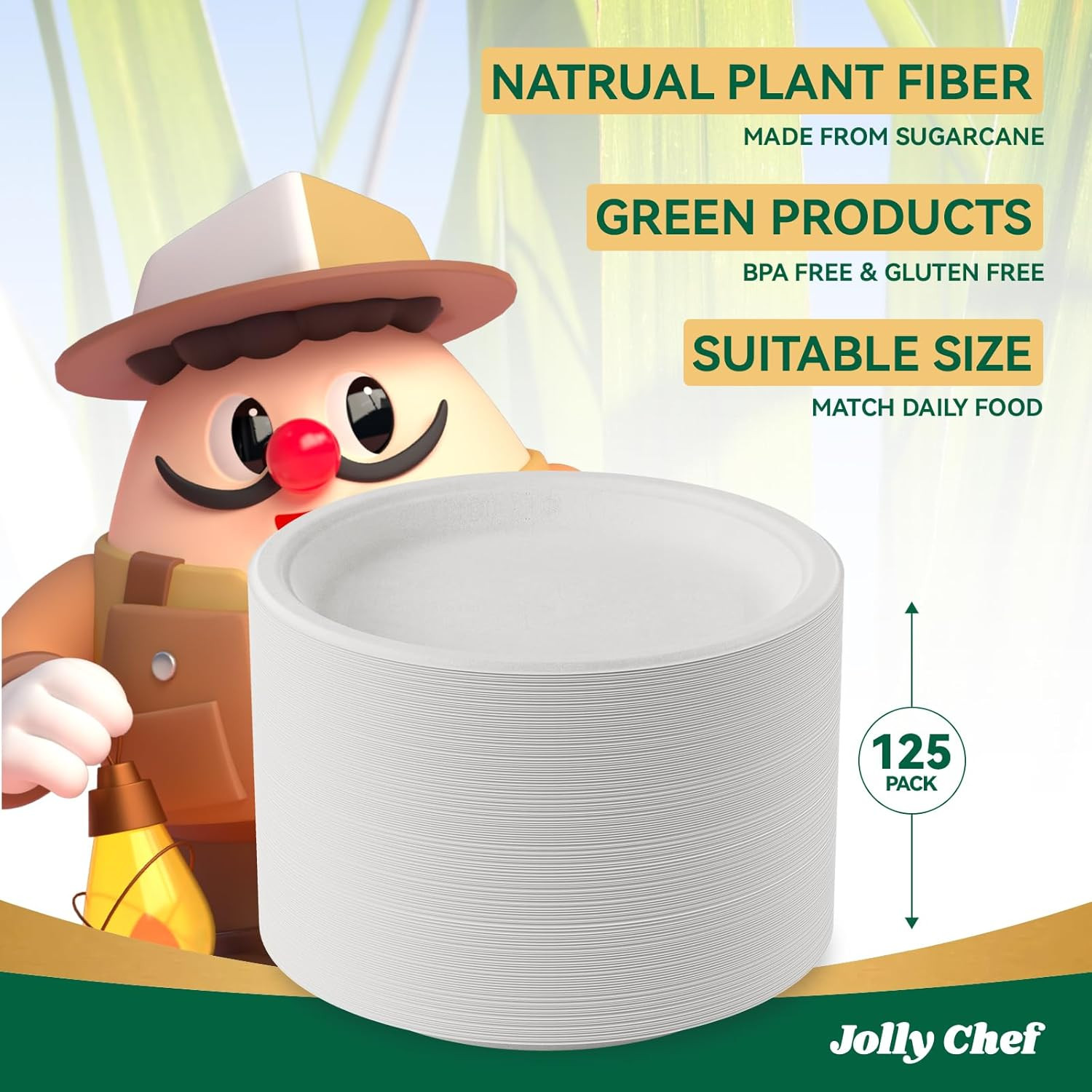 125 Pack 10 Inch Compostable Heavy Duty Paper Plates Disposable White Dinner