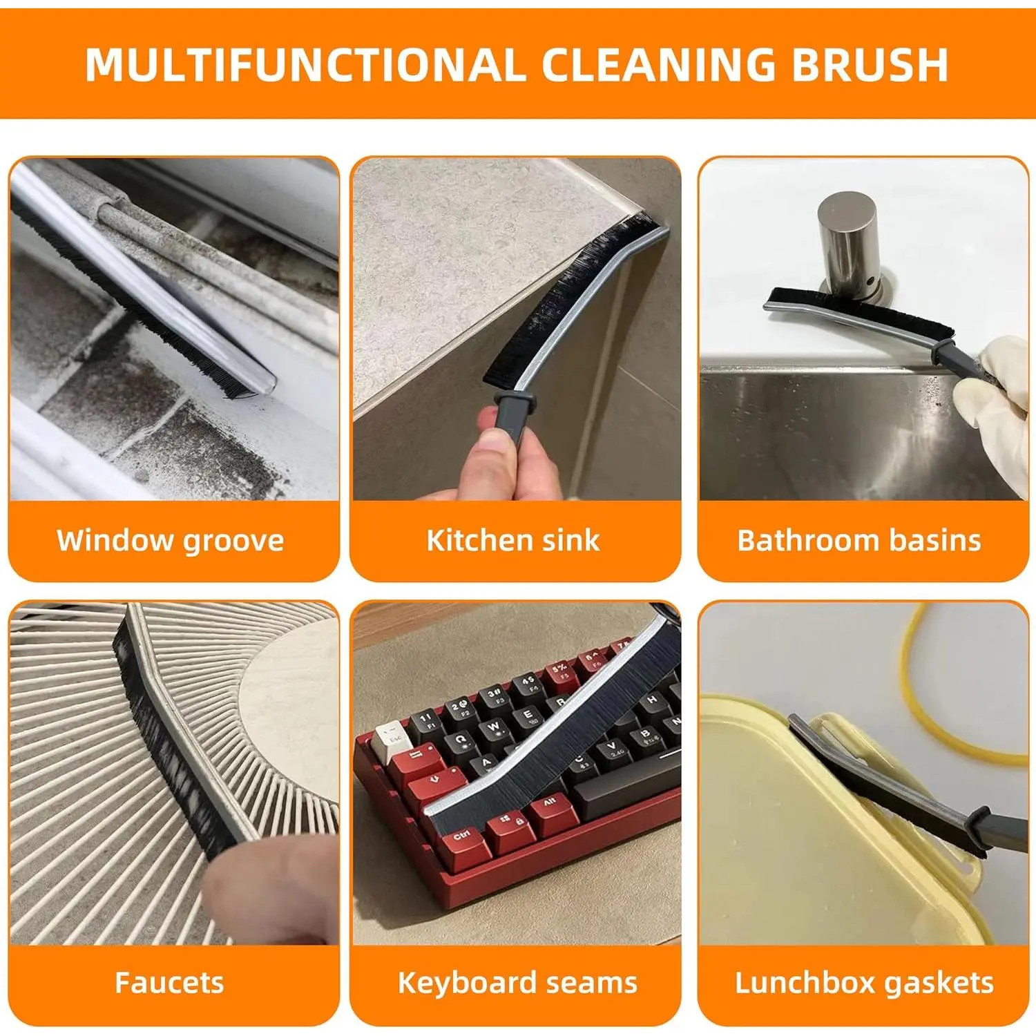 6 Pcs Hard-bristled Crevice Cleaning Brush, Multifunctional Thin Gap Scrub Brush