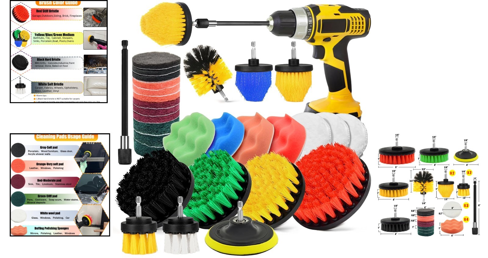 30Pcs Drill Brush Attachment Set,Drill Scrubber Brush Kit Include Scrub Pads