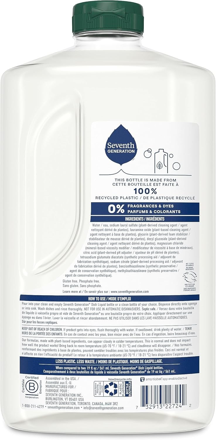 Seventh Generation Dish Soap Refill, Free & Clear, 50 fl oz, 3 Pack, Free Ship
