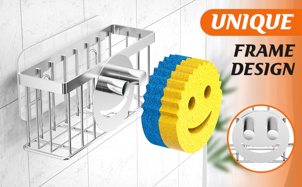 Sponge Holder Smiley Face,Sink Caddy for Kitchen Sink,Sponge Holder with 2 PCS