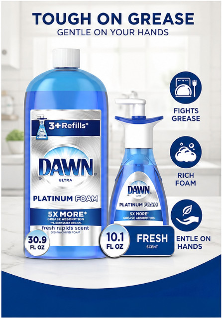 Dawn Platinum Foam Refills, Fresh Rapids Scent 1 Refill Bottle and 1 pump