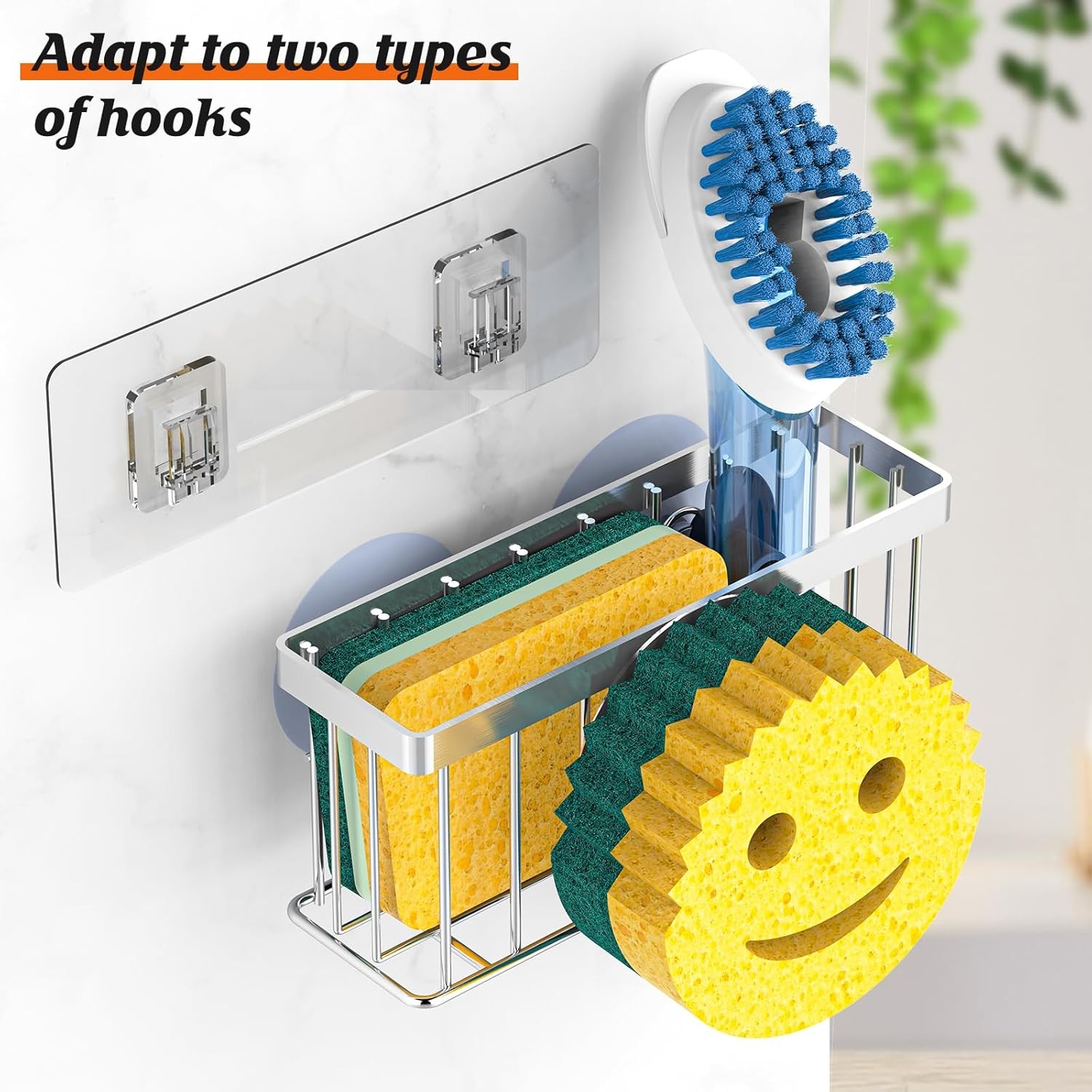 Sponge Holder Smiley Face,Sink Caddy for Kitchen Sink,Sponge Holder with 2 PCS