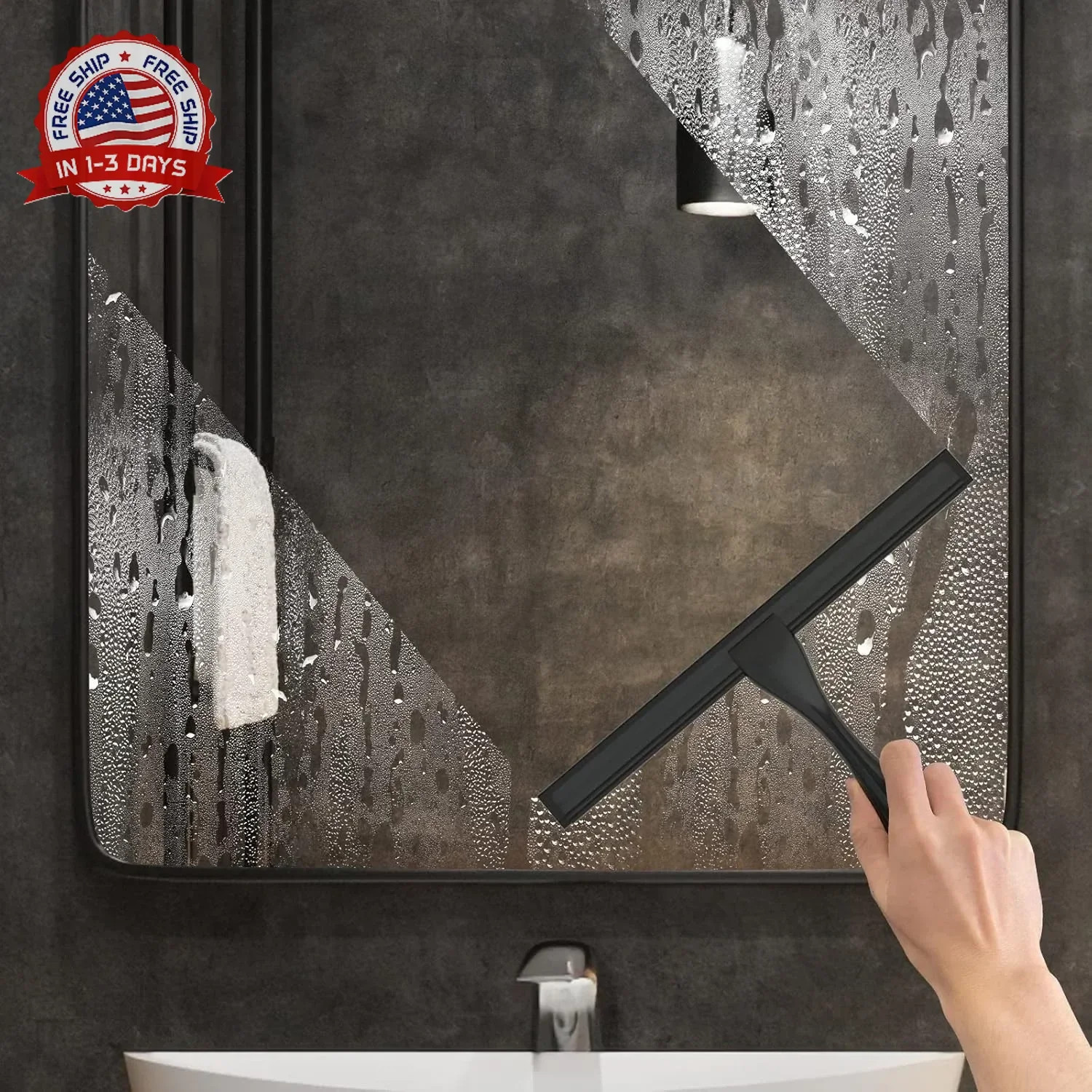 All-Purpose Stainless Steel Shower Squeegee for Shower Glass Door with Adhesive