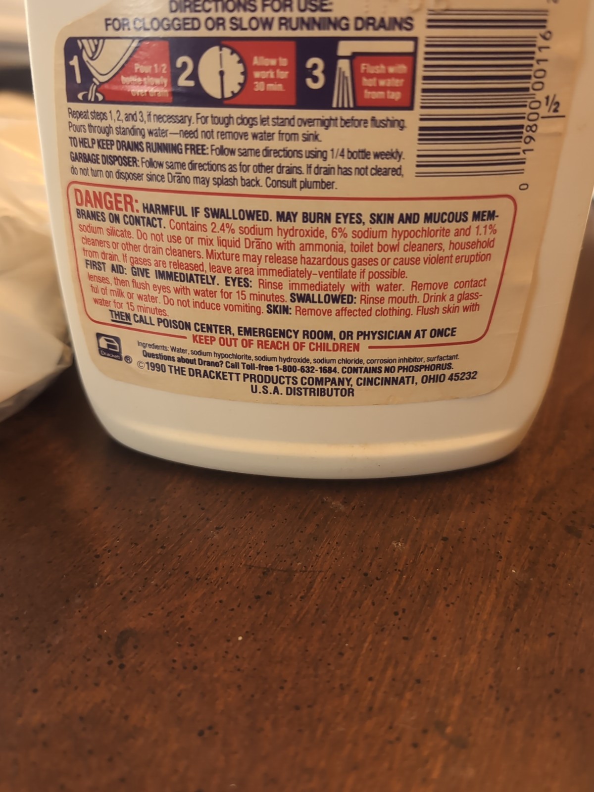 Vintage 1990 Liquid Drano, Professional Strength, 32oz, 90% full