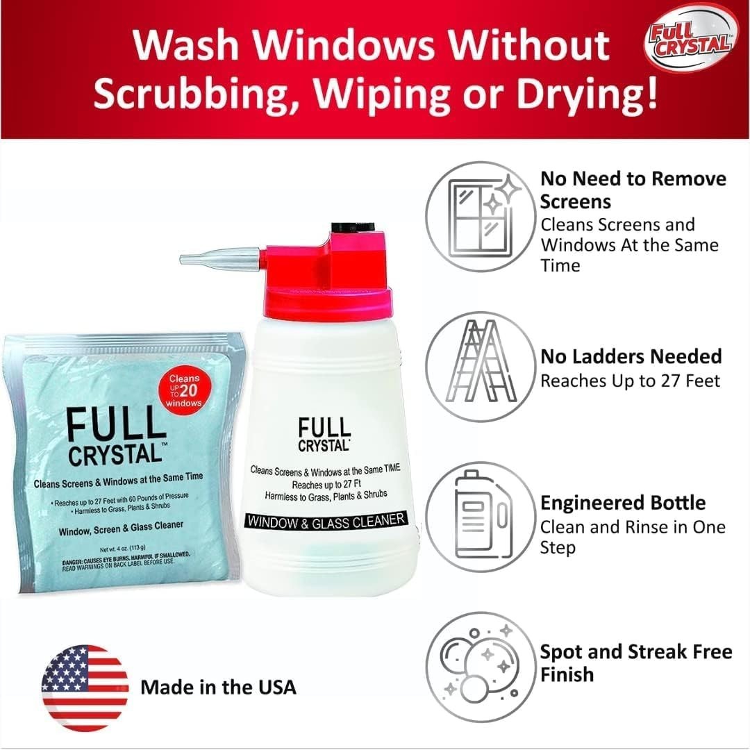 1 lb Crystal Powder Window Cleaner Refill Kit – Cleans 80 Windows, Makes 640 fl