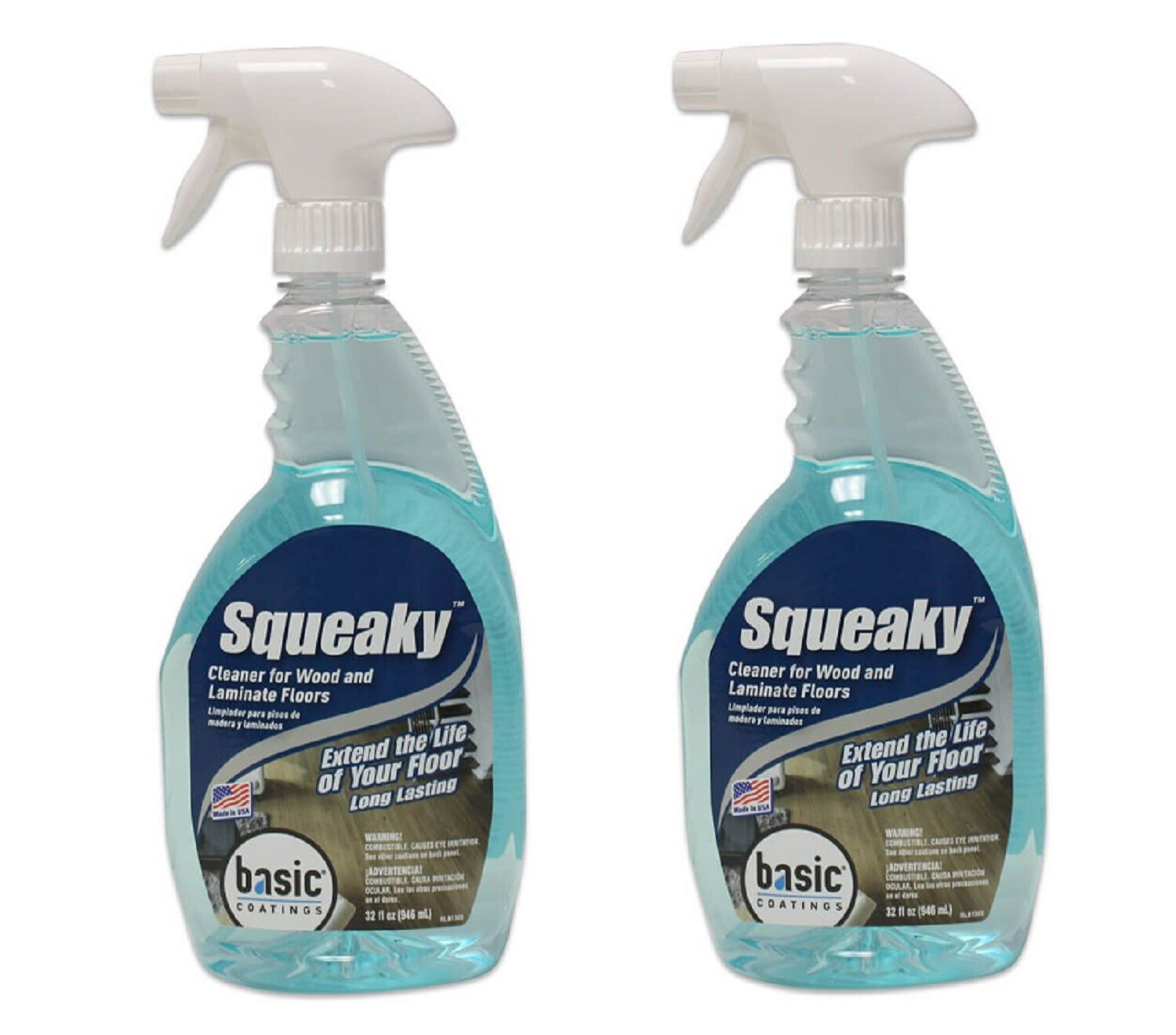 2 Bottles Floor Cleaner Squeaky Wood Laminate Liquid 32 oz Each Spay Nozzle