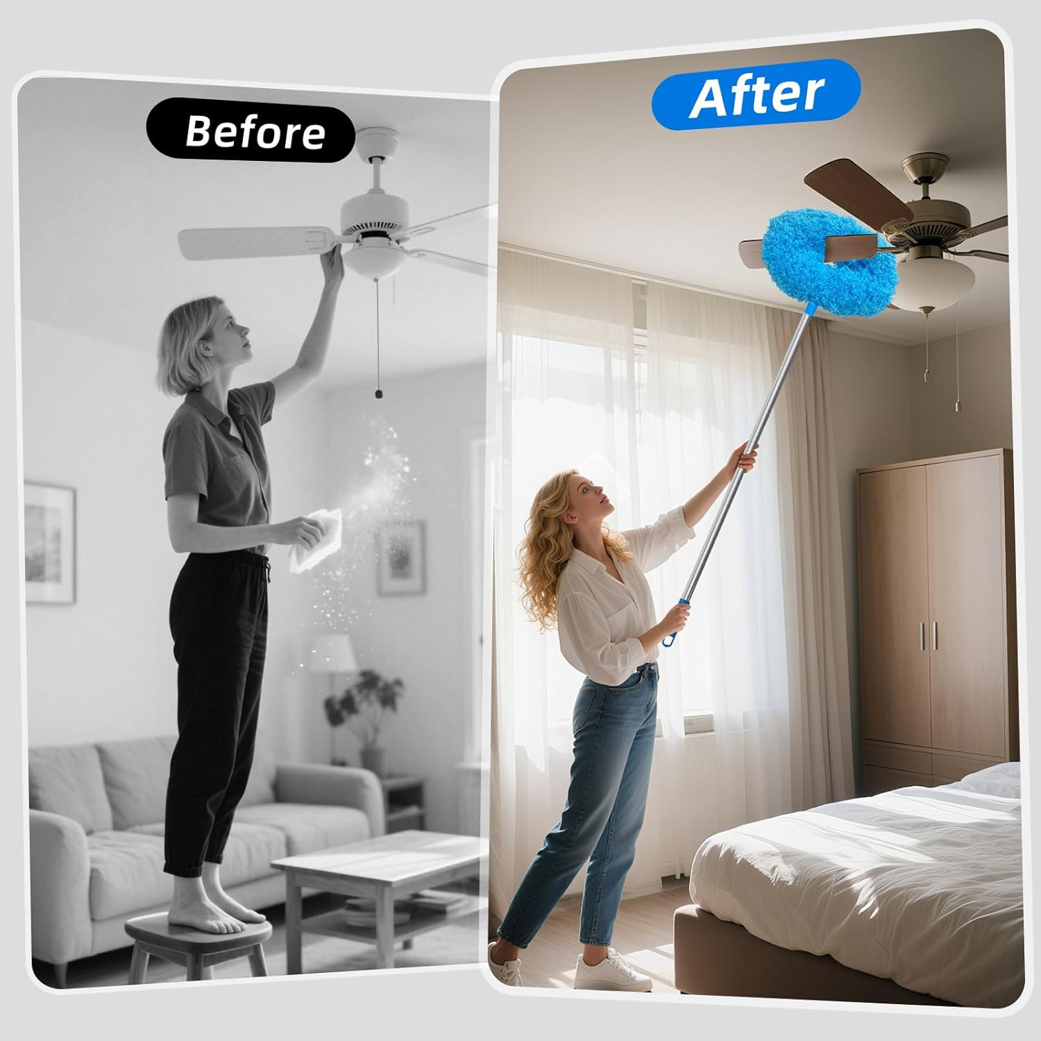 Ceiling Fan Cleaner Duster, Reusable Microfiber Duster with Extension Pole, 1…