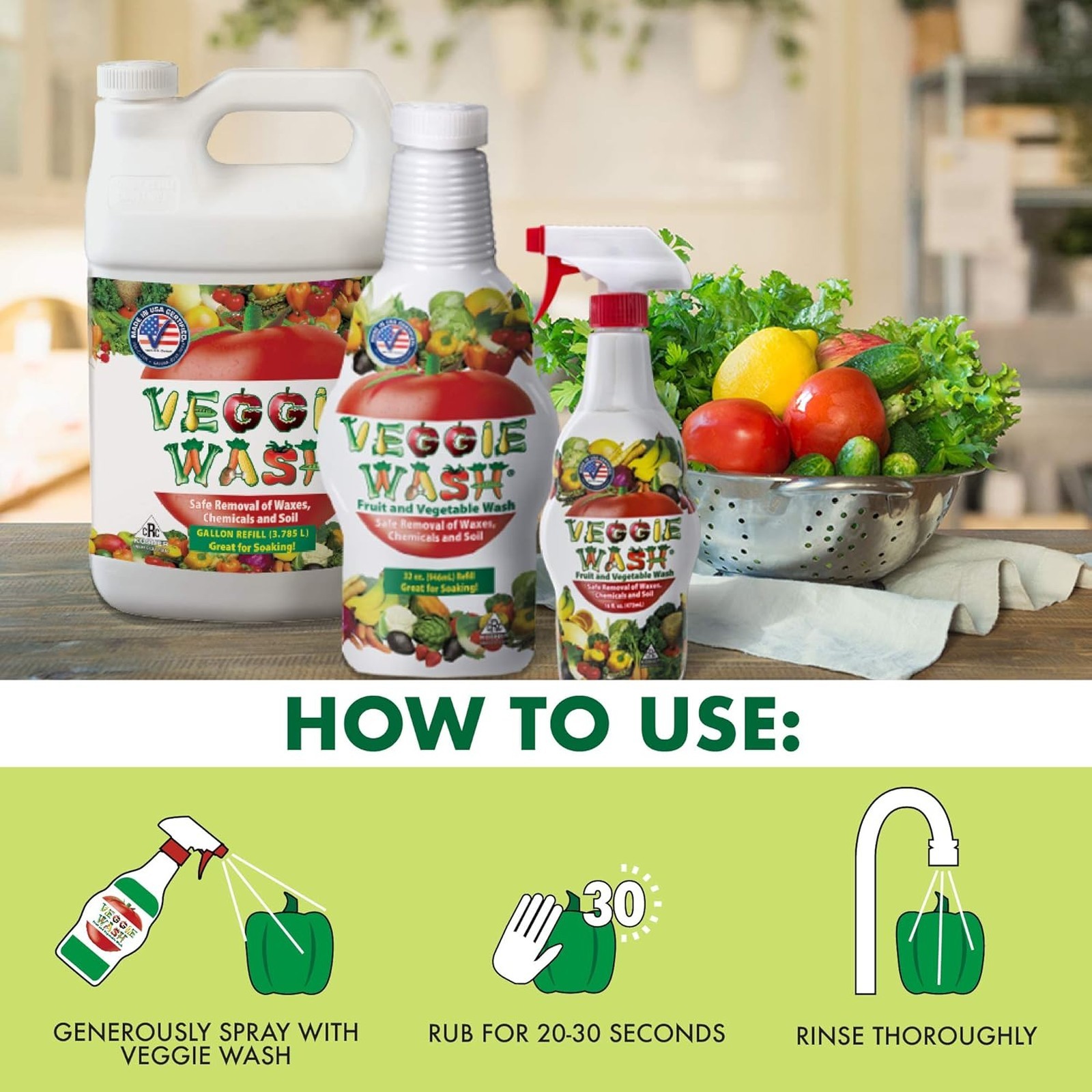 Vegetable Fruit Wash Cleaner 1 Gallon Refill Vegan Kosher Chemical-Free
