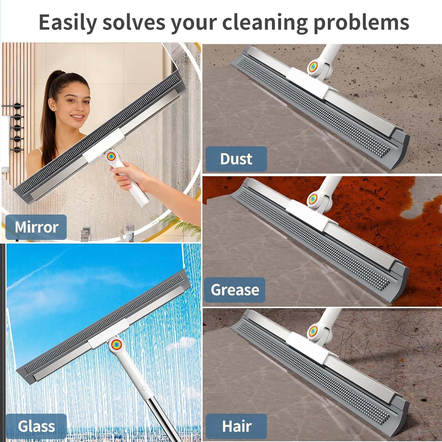 Floor Squeegee for Concrete Floor, Squeegee for Floor with 180° Rotating Head &