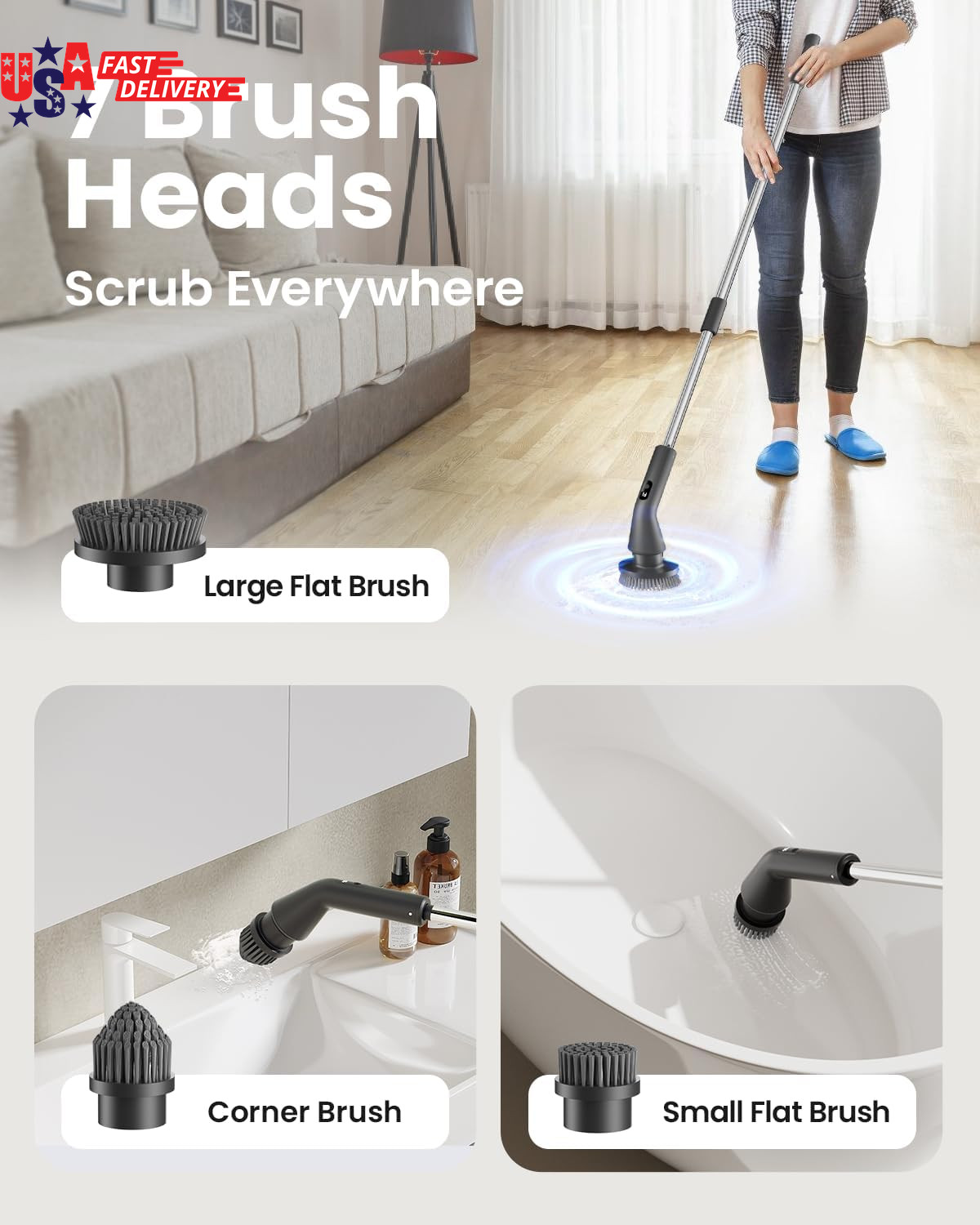 Electric Spin Scrubber, 2026 Upgraded Cordless Cleaning Brush Bathroom Scrubber,