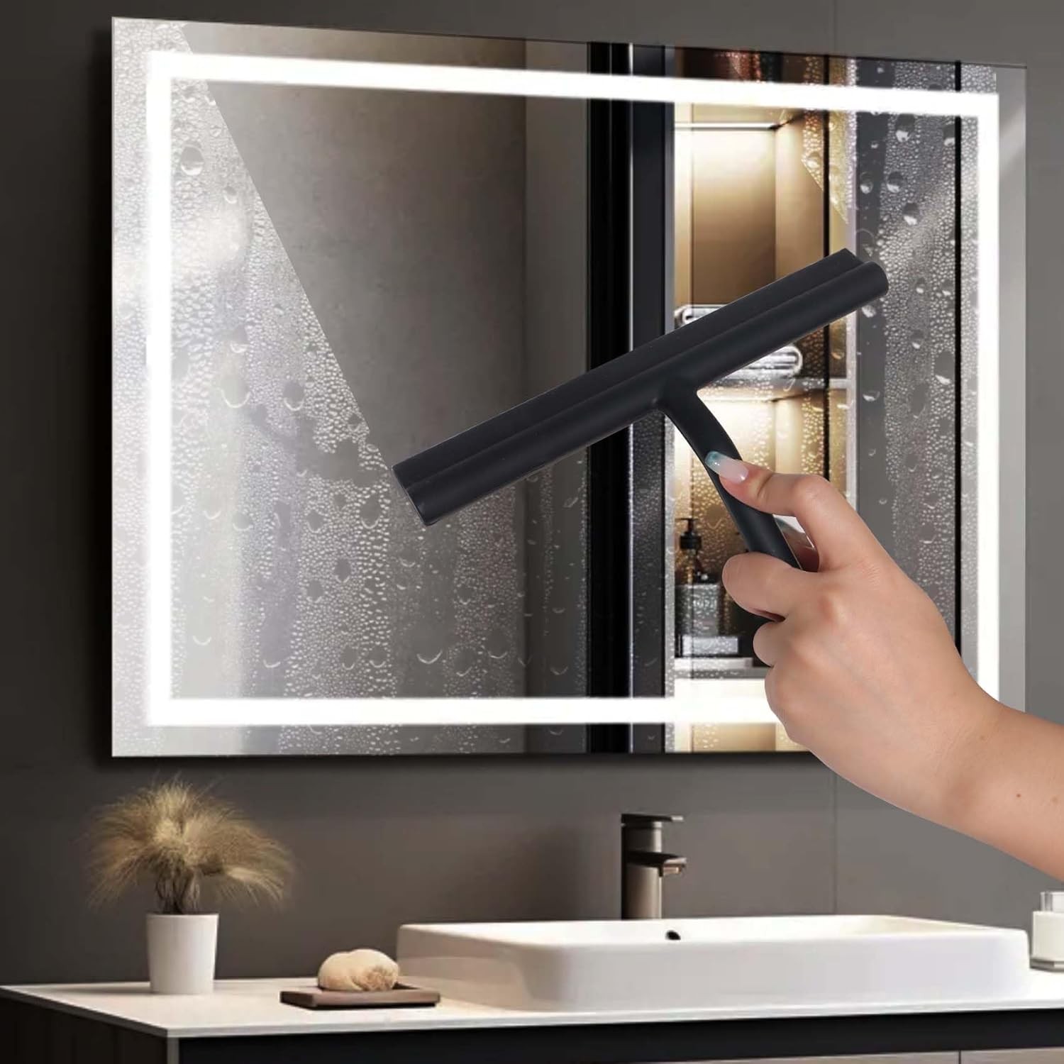 Shower Squeegee for Glass Doors, Full Silicone Jacketed Squeegee with Handle