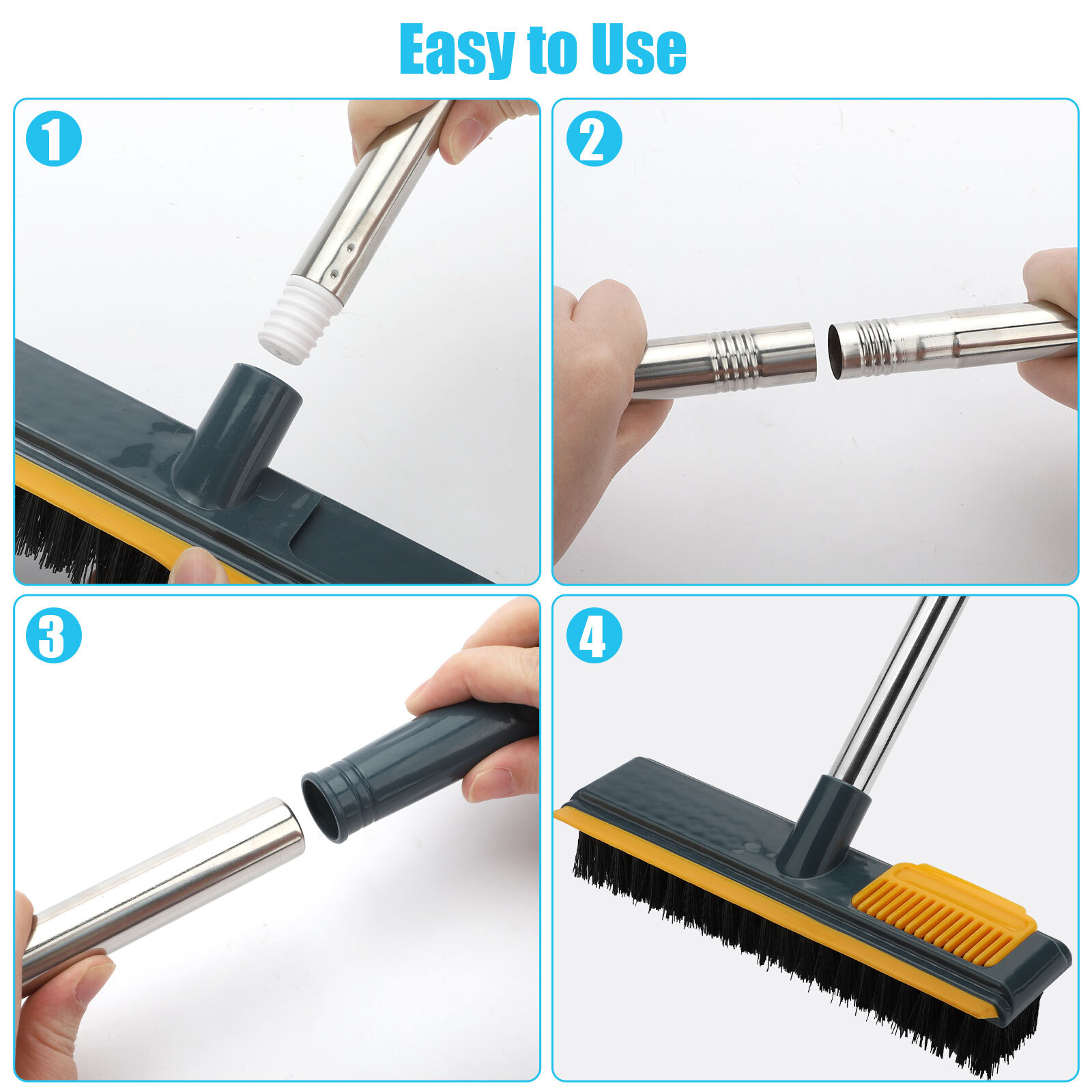 2 In 1 Long Handle Cleaning Tile Brush Floor Scrubber Broom with Stiff Bristles