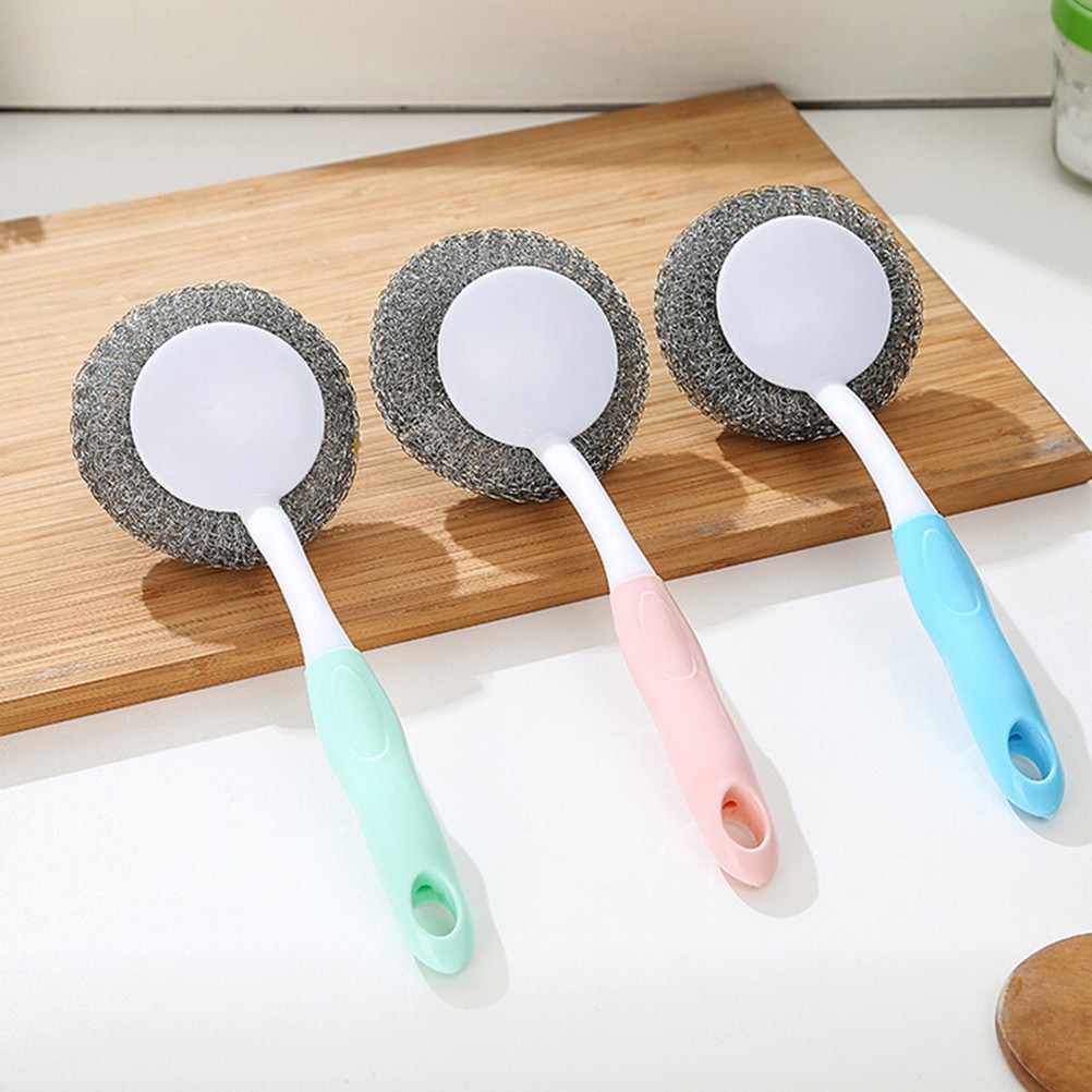 3Pcs Practical Kitchen Cleaning Brush Steel Ball Brush Ergonomic Grip