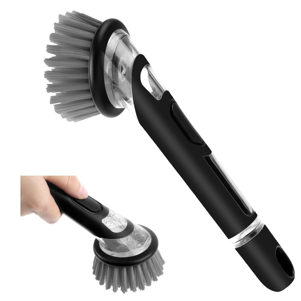 Kitchen Dish Brush with Soap Dispenser Long Handle for Dishes Pan Pot Sink