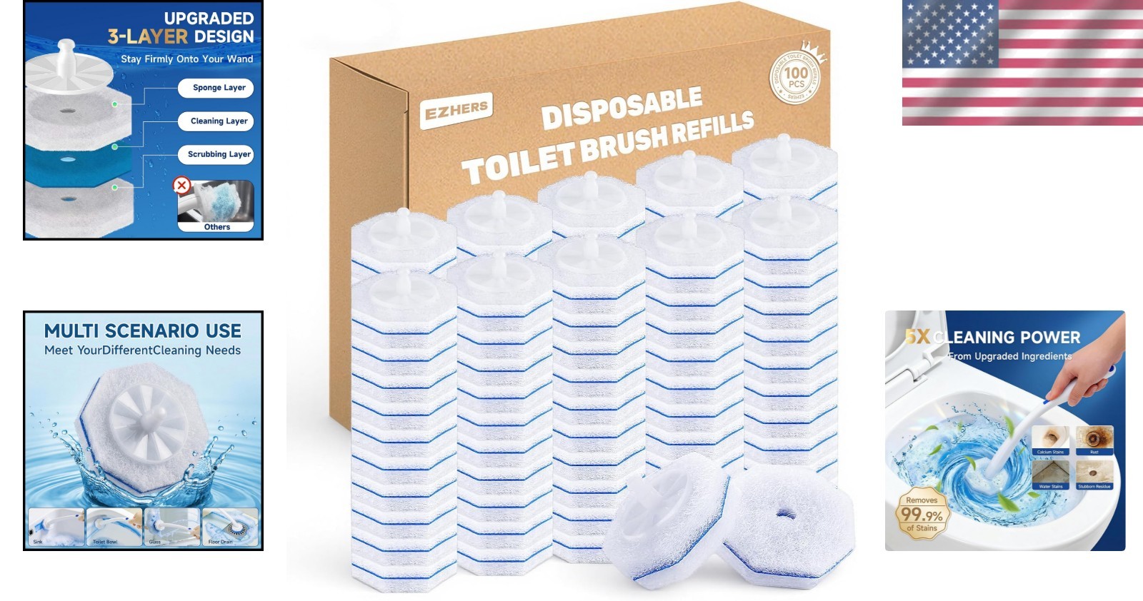 100-Count Toilet Bowl Wand Refills – 5X Cleaning Power Touch-Free Scrubber