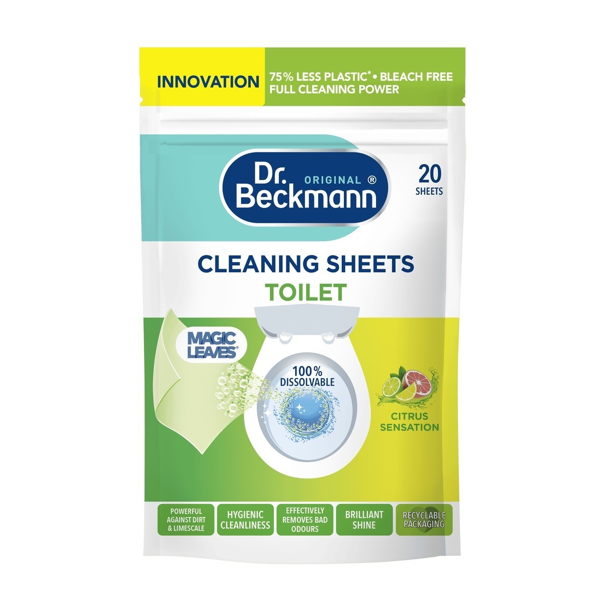 Dr Beckmann Toilet Cleaner Lemon Fresh Foaming Sachets Citrus Magic Leaves Sheet
