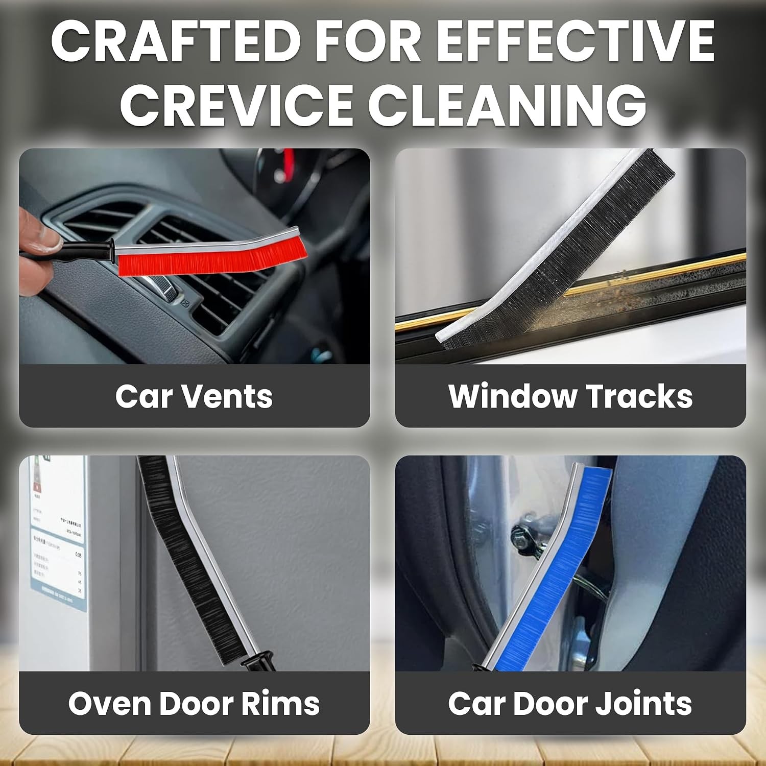 Crevice Cleaning Brush Set – 3Pcs Hard Bristle Cleaning Tools in Black, Red &