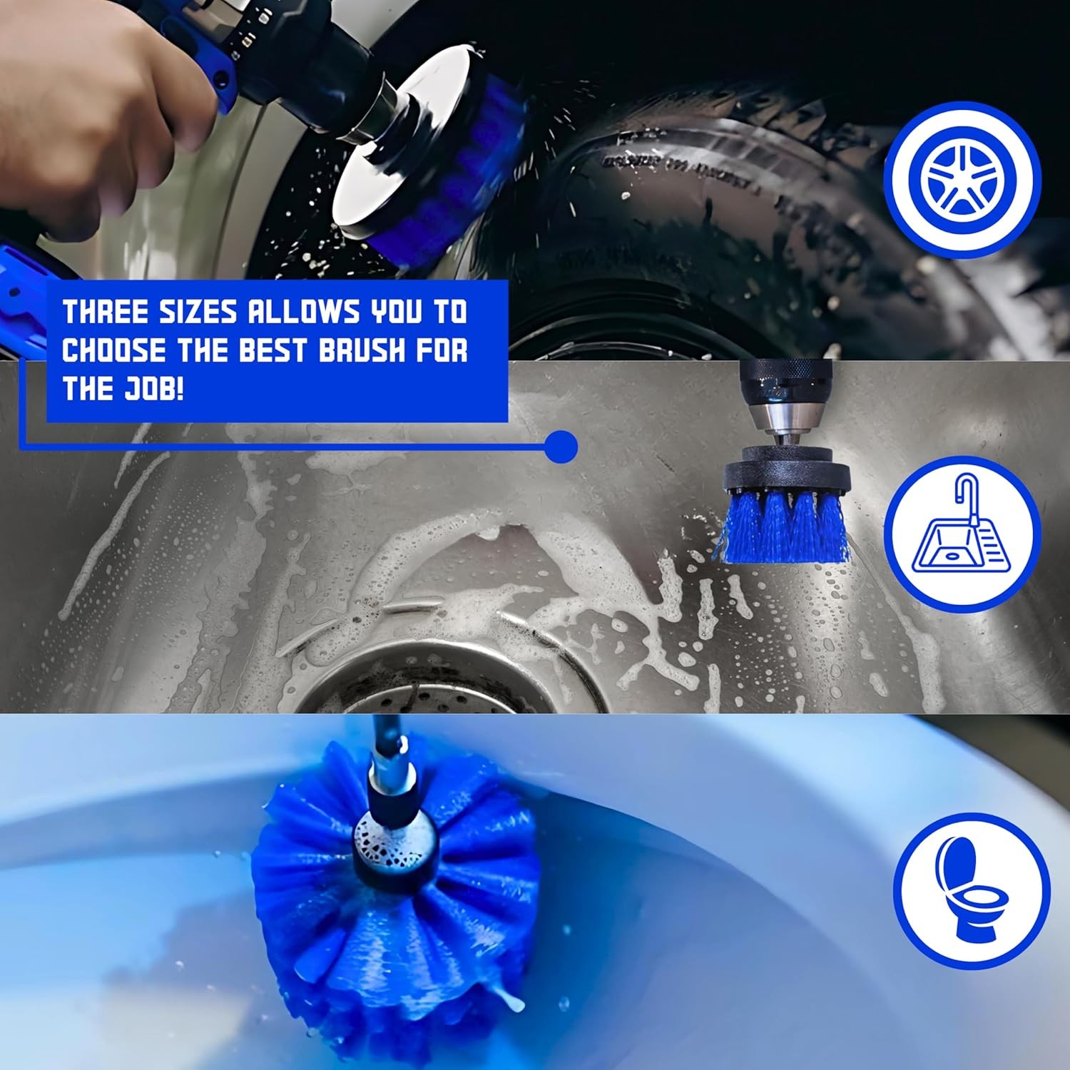 Diamond Shine 3-Pack Multipurpose Drill Brush Attachment – Turns Drill Into Elec