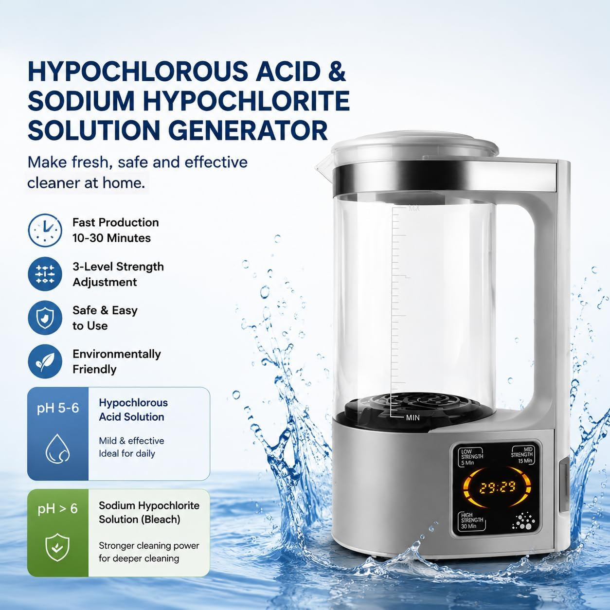 Hypochlorous Acid & Sodium Hypochlorous Solution Generator – Portable 2000ML Cap