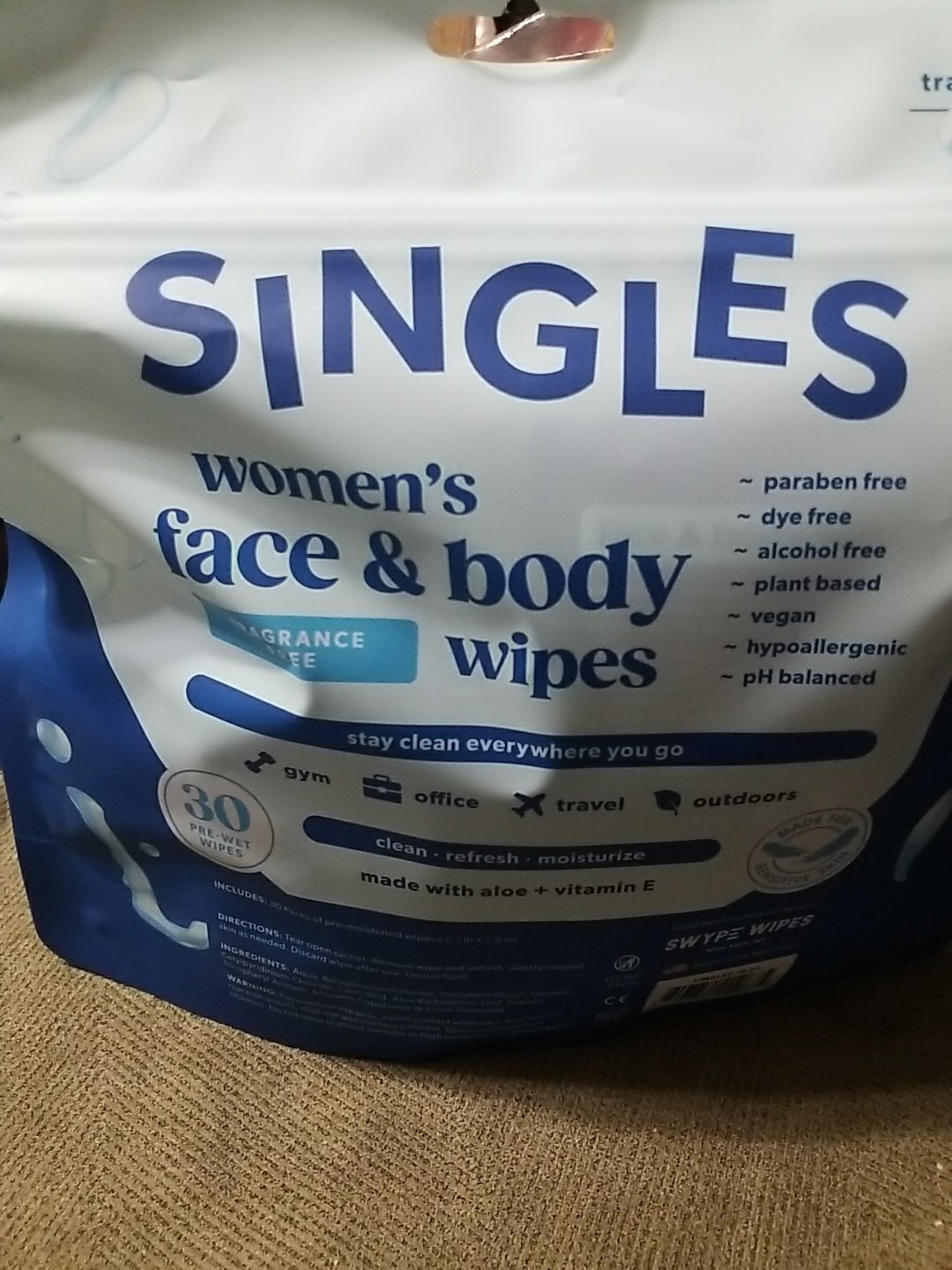 Singles Womens Face and Body Wipes Fragrance Free 30 Count