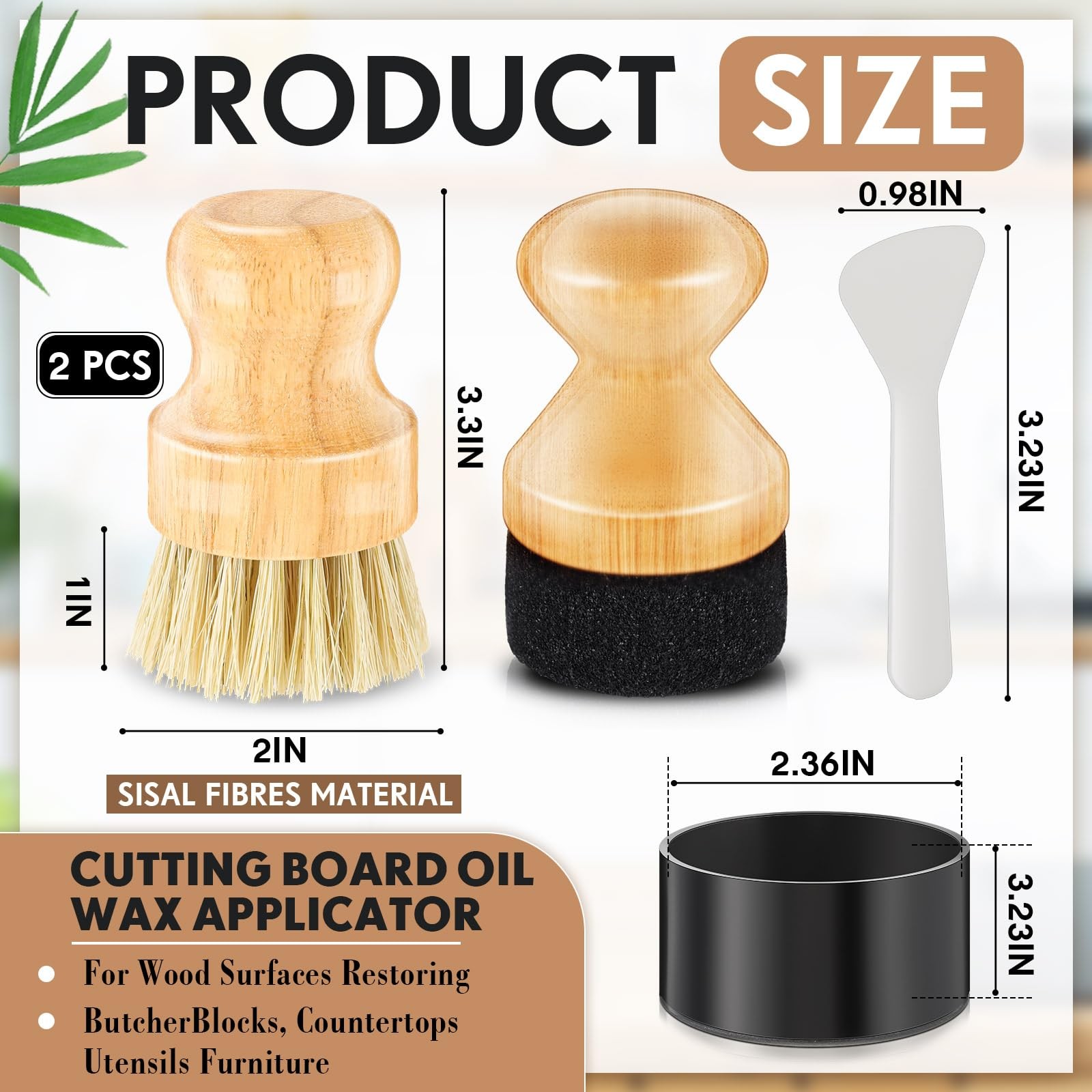 2 Pcs Cutting Board Oil Applicator Set Bamboo Wax Applicator with Sisal Fiber…