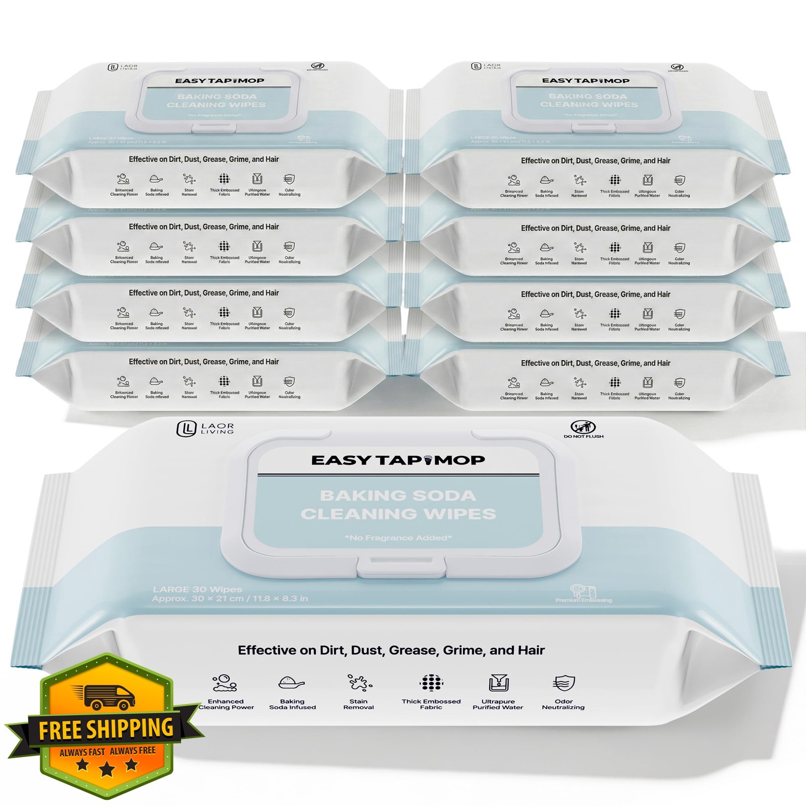 EASY TAP MOP Baking Soda Wipes 30 Count (9 Pack)
