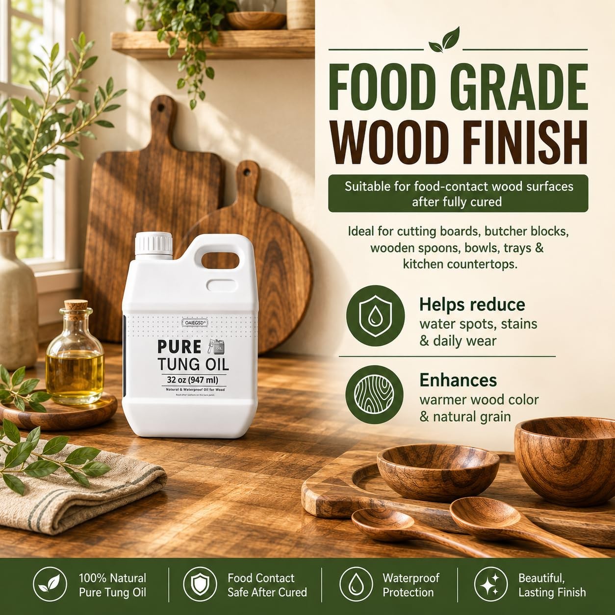 OAIEGSD 32 oz 100% Pure Tung Oil for Wood, Safe Food Grade Tung Oil for Wood …