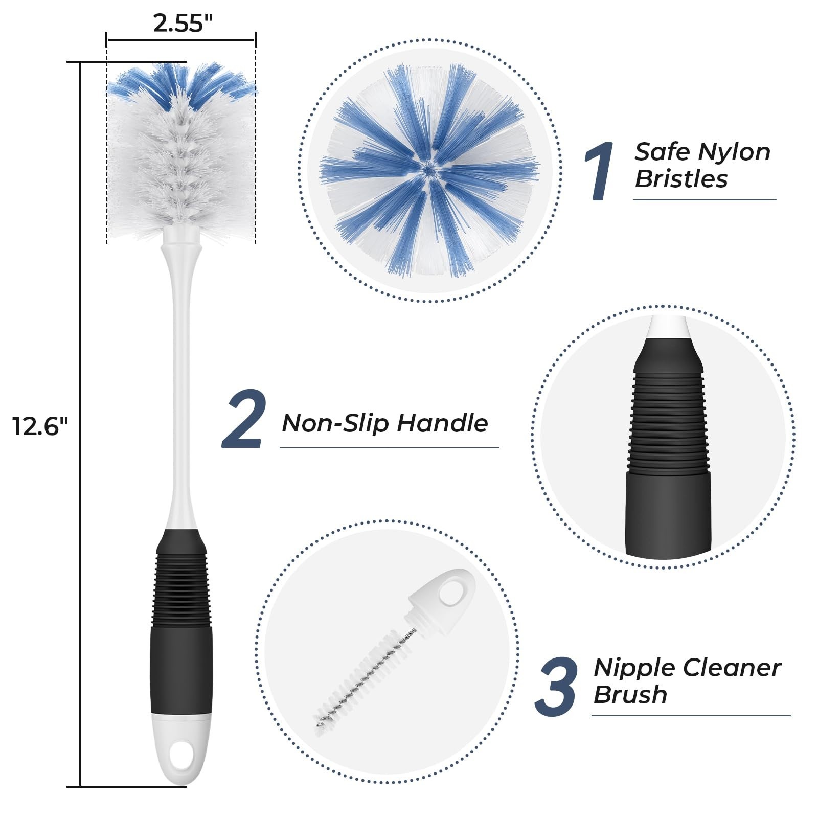 Flexible Bottle Brush,Durable Scrubber for Glassware Travel Mugs,2Pack