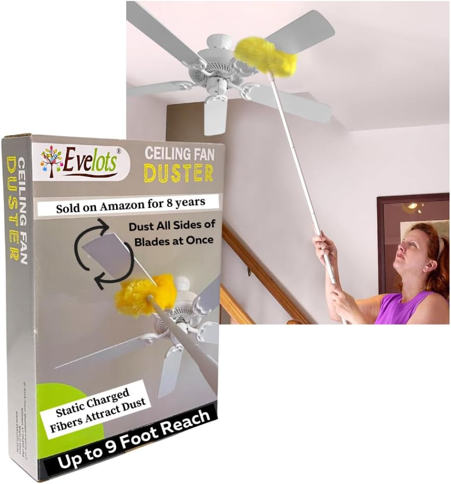 Ceiling Fan Blade Brush Cleaner – Long Extension Pole – Brush Both Sides at the