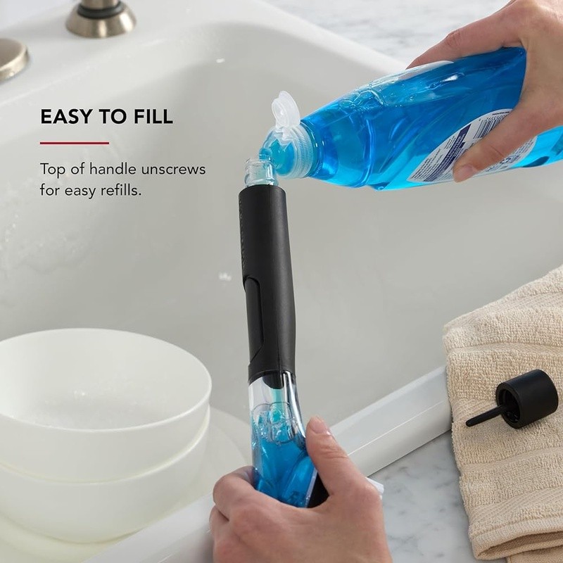 Dish Brush W/ Soap Dispenser Durable Nylon Bristles Easy Grip Kitchen Tool New