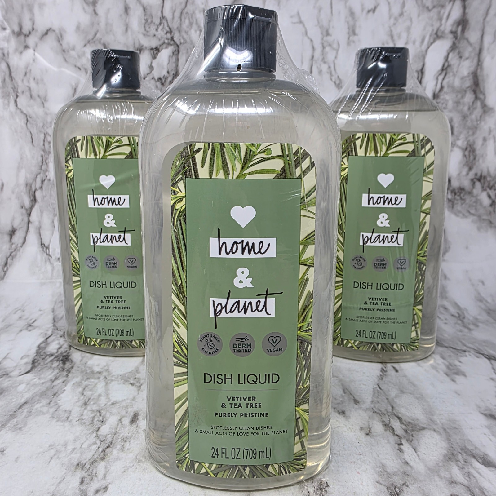 Lot of 3 Love Home & Planet Dish Liquid Vetiver & Tea Tree 24oz Vegan